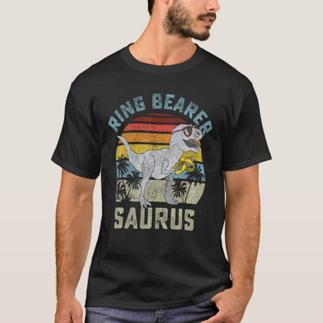 Camiseta Ring Bearer Saurus Dinosaur Casamento Rex Ring Sec (Frente)