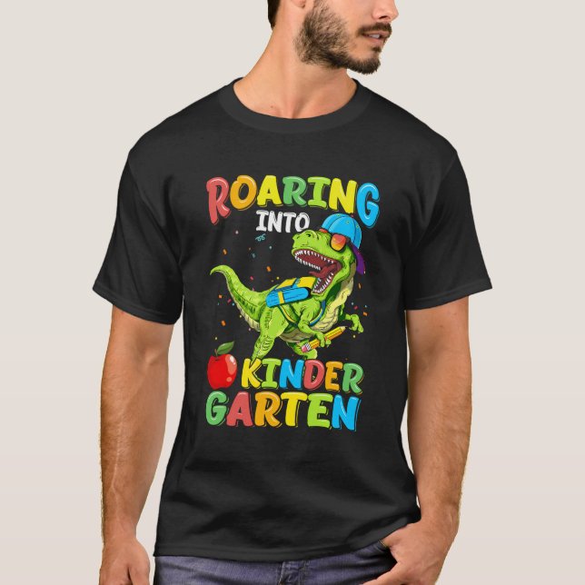 Camiseta Ring Kindergarten Dinossaur T Rex De Volta À Escol (Frente)