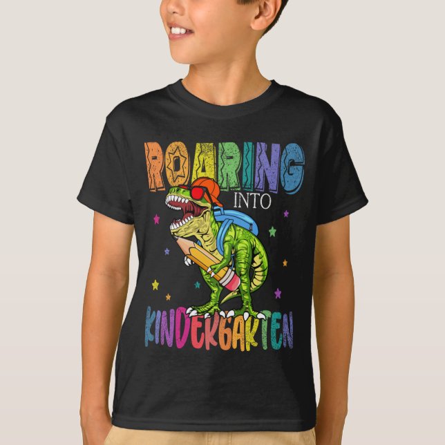 Camiseta Ring Kindergarten Dinossaur T Rex De Volta À Escol (Frente)