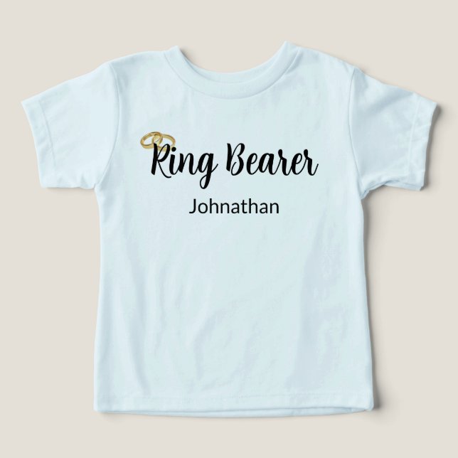 Camiseta Ringbearer Script Dourado Casamento Anéis Nome do  (Design frontal)