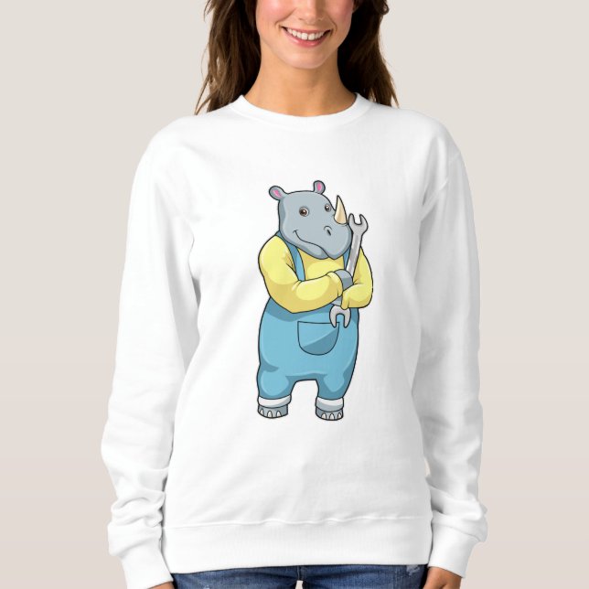 Camiseta Rino como mecânico com chave inglesa (Frente)