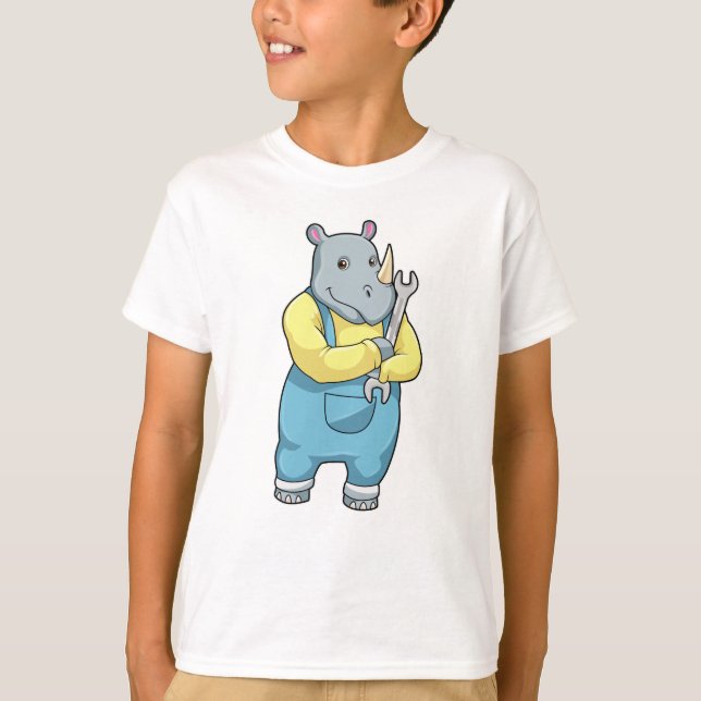 Camiseta Rino como mecânico com chave inglesa (Frente)