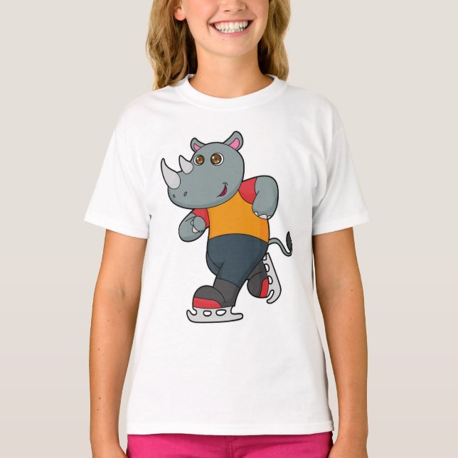 Camiseta Rino na patinação de gelo com skates de gelo (Frente)