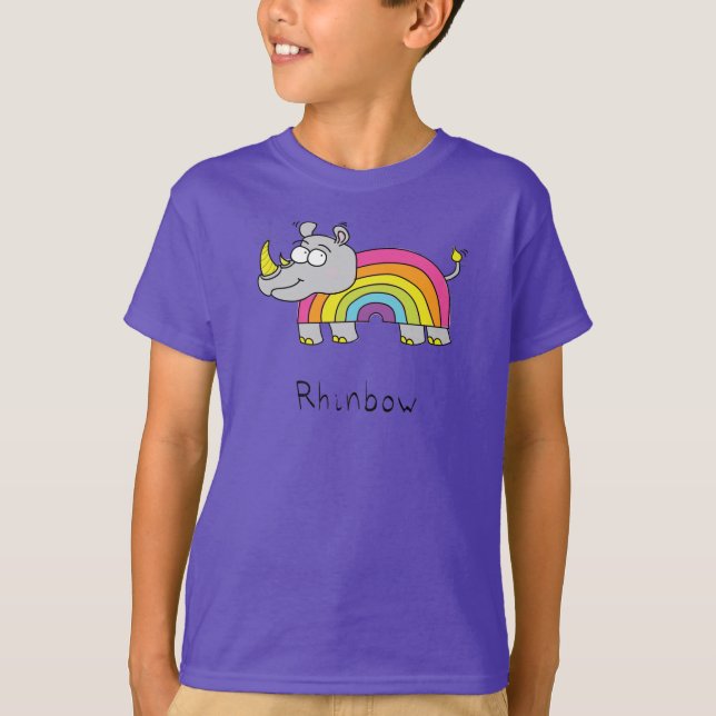 Camiseta Rinoceronte Arco-íris Crianças Divertidas (Frente)