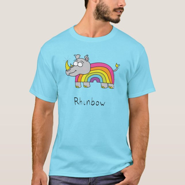 Camiseta Rinoceronte Arco-íris Crianças Divertidas (Frente)