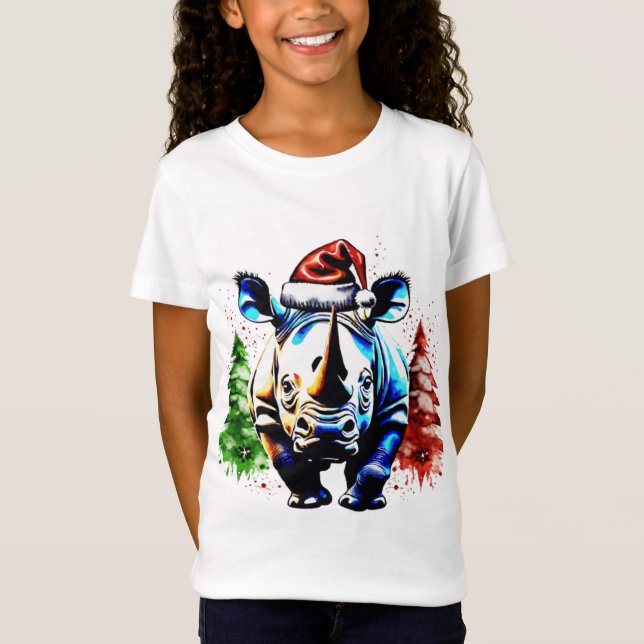 Camiseta Rinoceronte bonitinho de Natal (Frente)