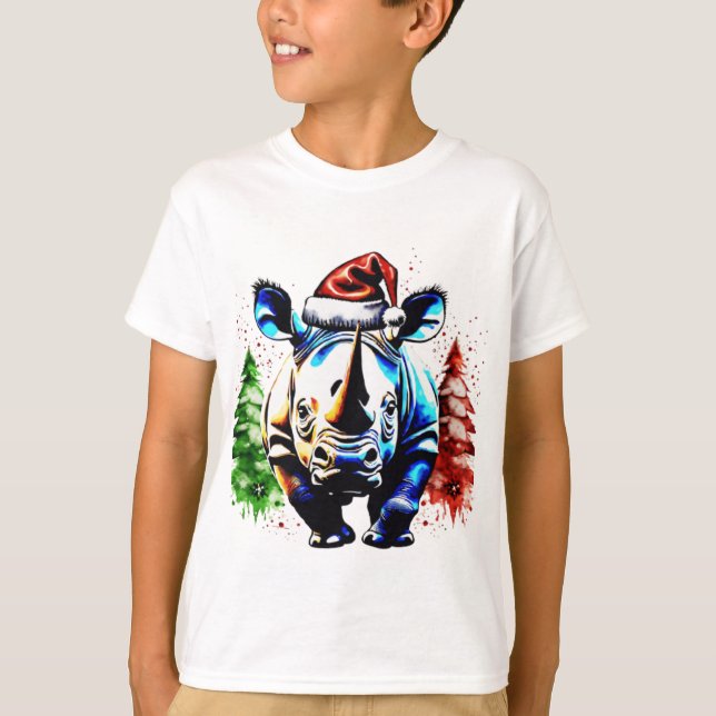 Camiseta Rinoceronte bonitinho de Natal (Frente)