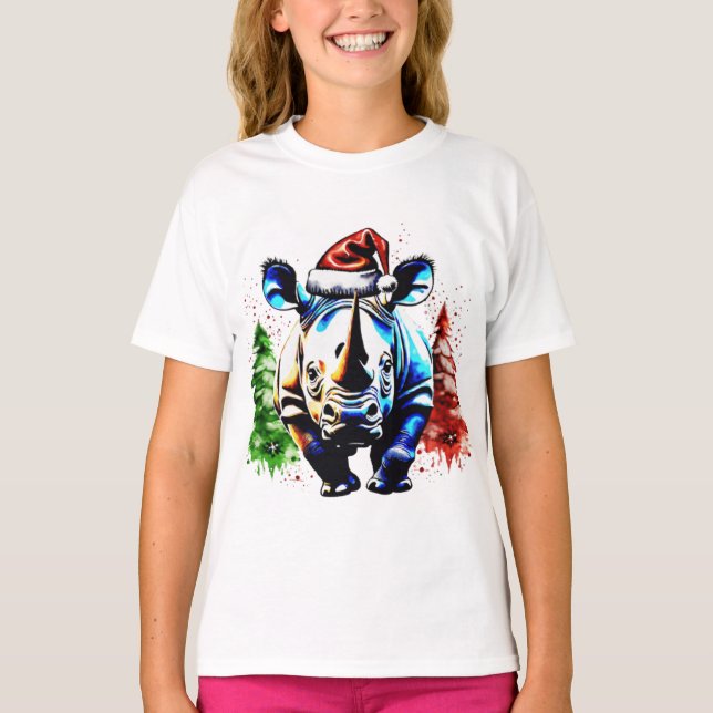 Camiseta Rinoceronte bonitinho de Natal (Frente)