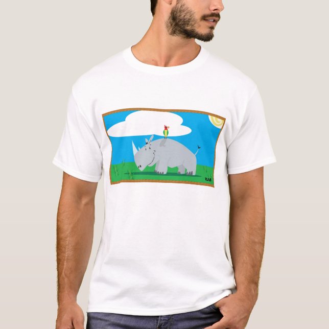Camiseta Rinoceronte e pássaro (Frente)