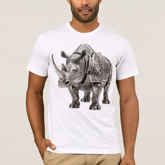 Camiseta Rinoceronte Prateado Celta Poderoso com Nó Intrinc (Frente)