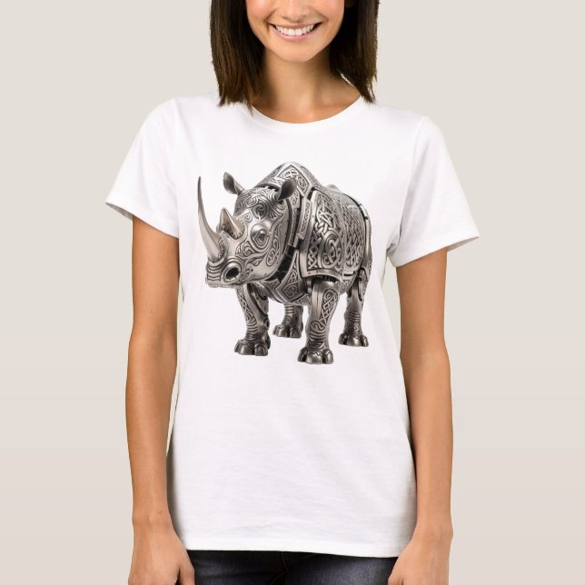 Camiseta Rinoceronte Prateado Celta Poderoso com Nó Intrinc (Frente)