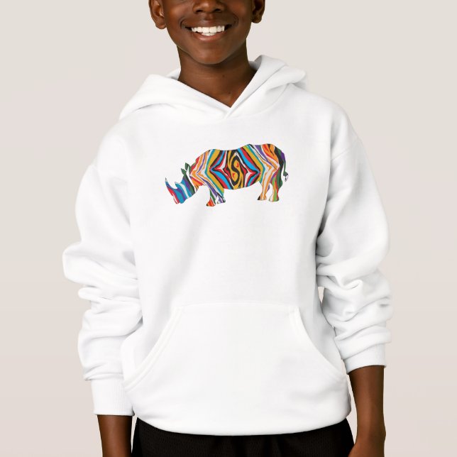 Camiseta Rinocerontes num Padrão Psicodélico (Frente)