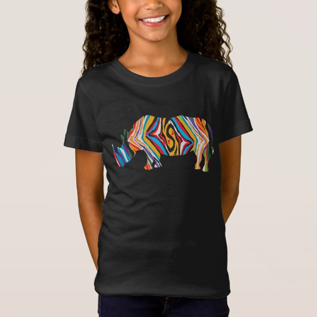 Camiseta Rinocerontes num Padrão Zebra Psicodélico (Frente)