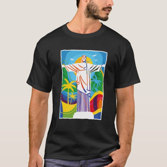 Camiseta Rio de Janeiro Cristo Redentor Brazil Skyline Silh (Frente)
