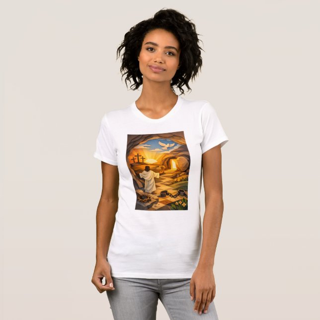 Camiseta Risen Jesus Empty Tomb 3D Papercut Easter Women's  (Frente Completa)