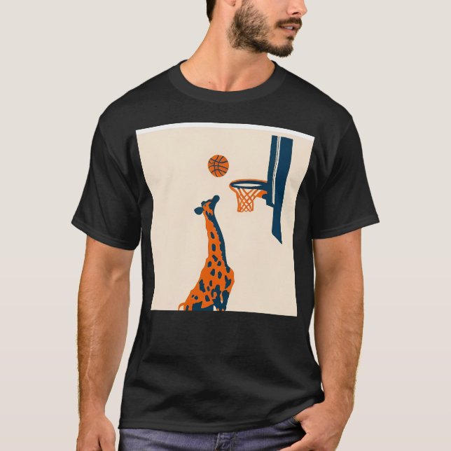 Camiseta Risógrafo Impressão Giraffe Dunking Basket Minimal (Frente)