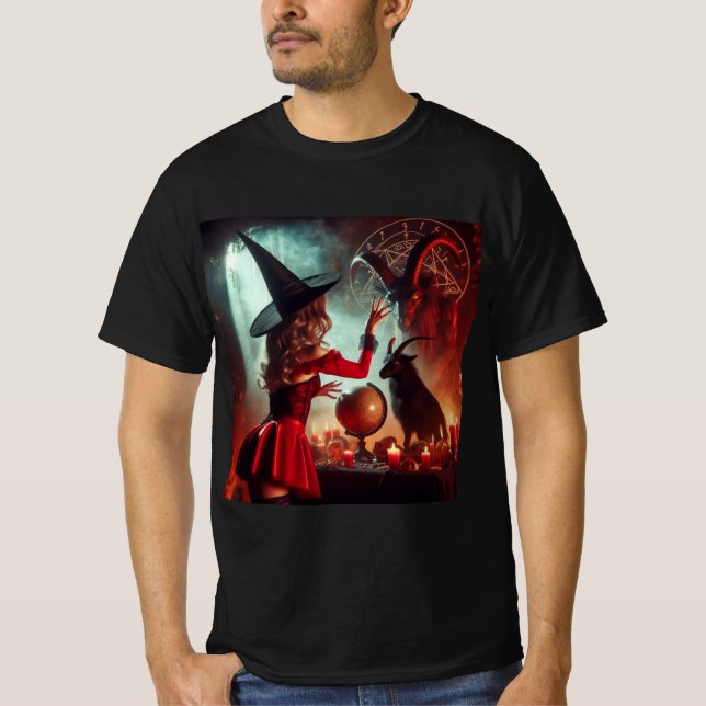 Camiseta Ritual de la Oscuridad: La Bruja y el Baphomet (Frente)