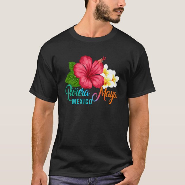 Camiseta Riviera Maya Vacation Mexico Tropical Hibiscus Flo (Frente)