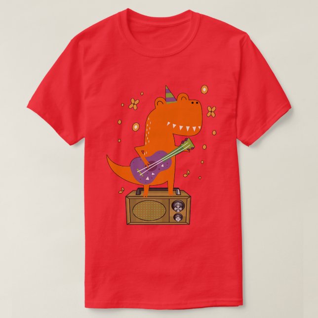 Camiseta Roaar Star Cute Dinosaur Rock With Guitar Dino Mus (Frente do Design)