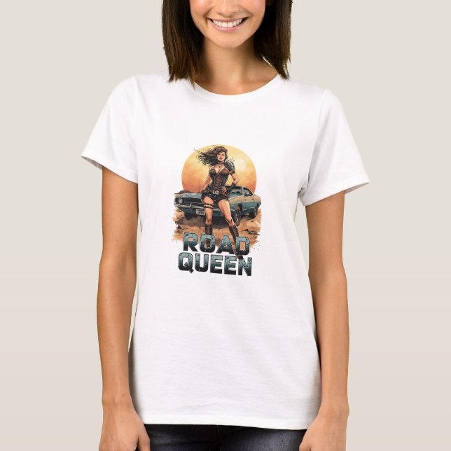 Camiseta Road Queen – Post-Apocalyptic Pin-Up Warrior (Frente)