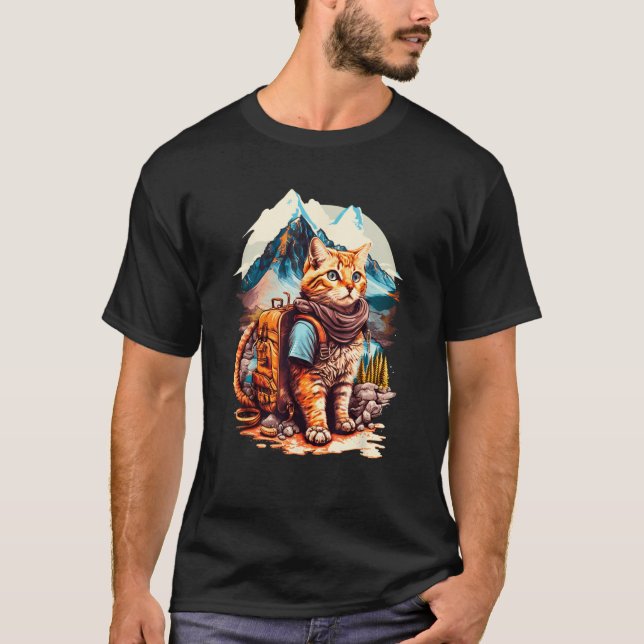 Camiseta Roaming the Peaks Tourist Cat Backpacking Design (Frente)