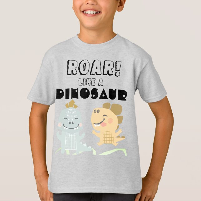 Camiseta Roar Como um Dinossauro | Texto preto para rapazes (Frente)
