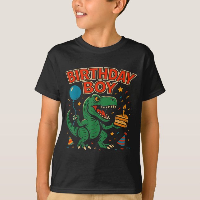 Camiseta Roaring Birthday Boy Dinosaur Celebration Design _ (Frente)
