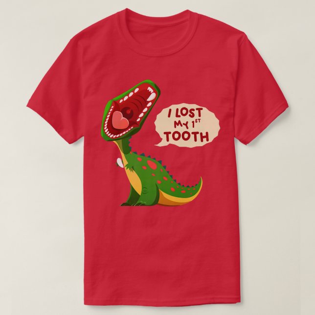 Camiseta Roaring Dinosaur I Lost My 1st Tooth Funny Tooth F (Frente do Design)