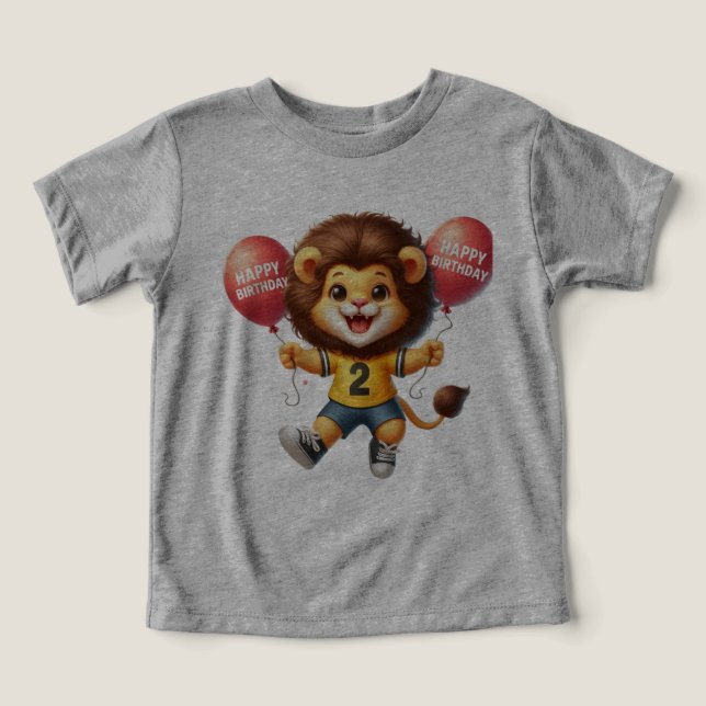 Camiseta Roaring Em Dois: Leão segundo aniversário (Design frontal)