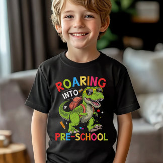 Camiseta Roaring into Pre-School Dinosaur– First Day of Pre
