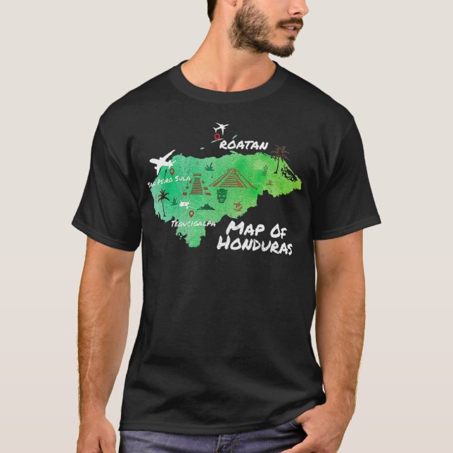 Camiseta Roatan Catracho Espanhol Gift Orgulhoso Mapa Hondu (Frente)