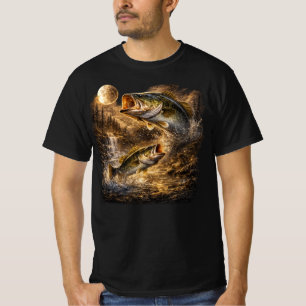Camiseta Roba de Água Doce Uivando para a Lua Angler Vintag