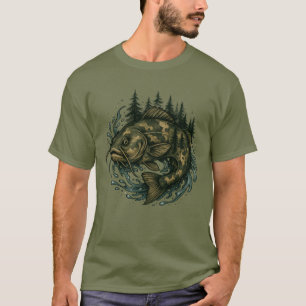Camiseta Robalo do Lago Pesca Montanhas Pescador Peixe