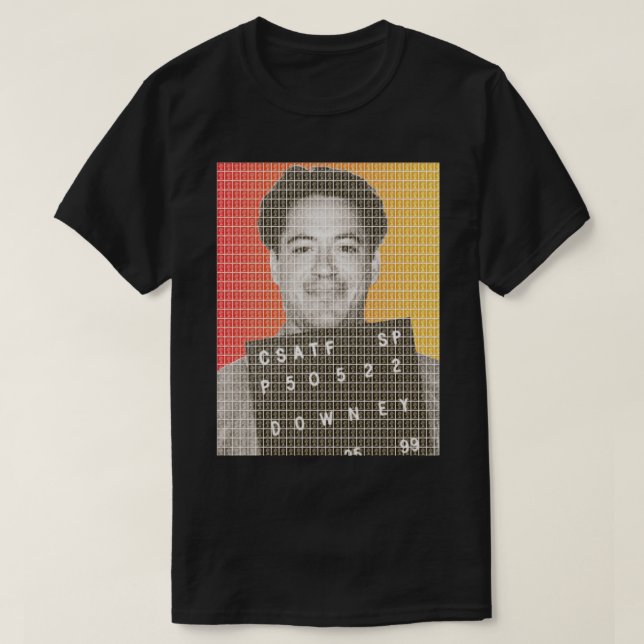 Camiseta Robert Downey Jr Mug Shot (Frente do Design)