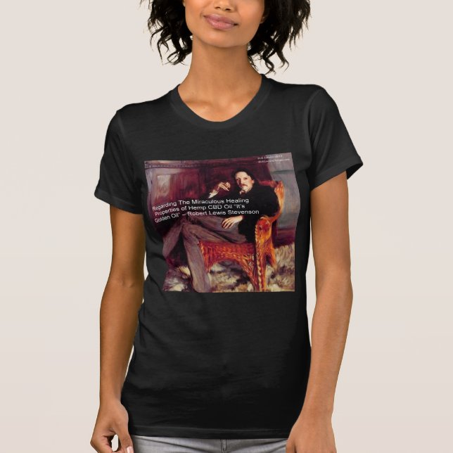 Camiseta Robert Louis Stevenson & Citação CBD é Óleo Dourad (Frente)