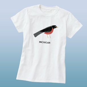 Camiseta Robin Americano Arte Michigan Texto Personalizado