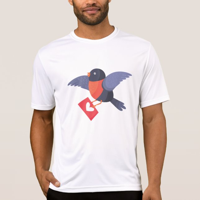 Camiseta Robin Bird Flying with Red Heart Love Letter (Frente)