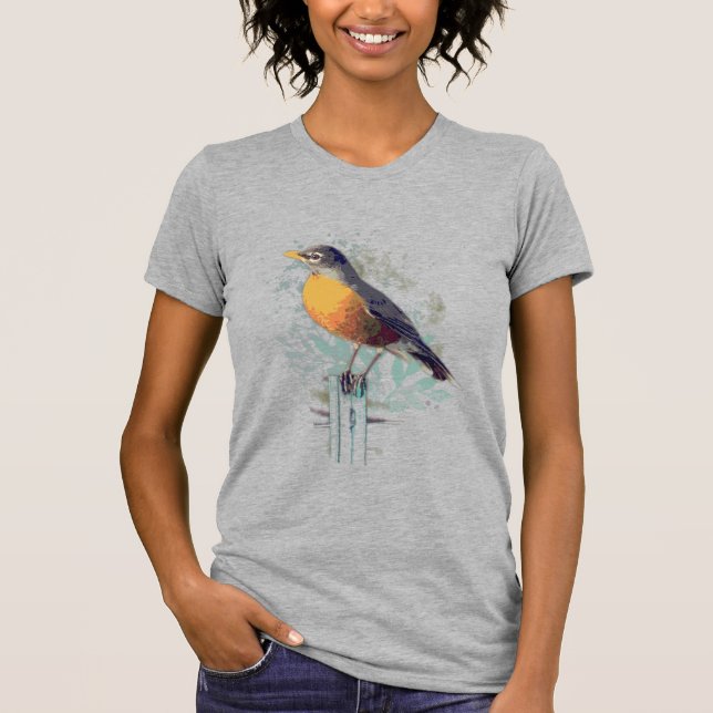 Camiseta Robin Garden Americano Bird Willife Nature Art (Frente)