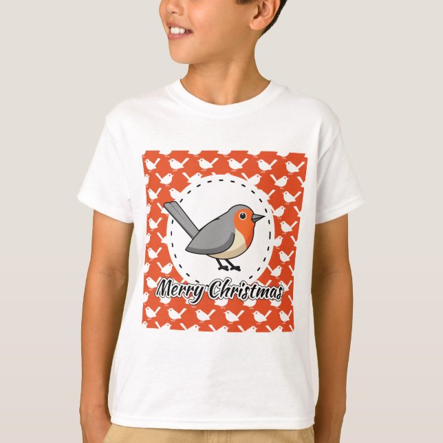 Camiseta Robin on Orange White Bird Pattern - Feliz Natal (Frente)