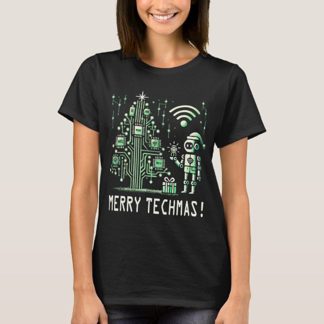 Camiseta Robô AI com Árvore de Natal Tech - Techmas de Feli (Frente)