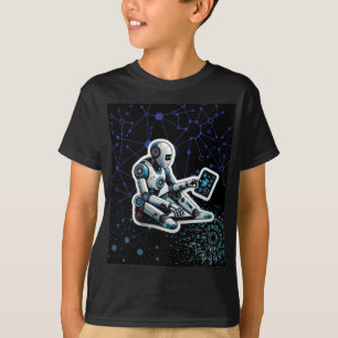 Camiseta Robô AI em um computador