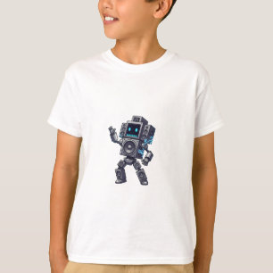 Camiseta Robô Alto-Falante Retro Pixel Crianças