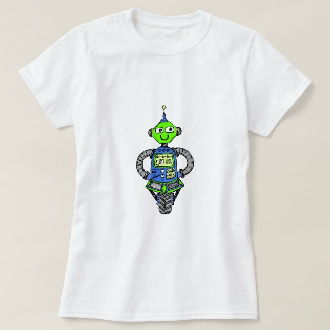 Camiseta Robô Arnie, azul e verde (Frente do Design)