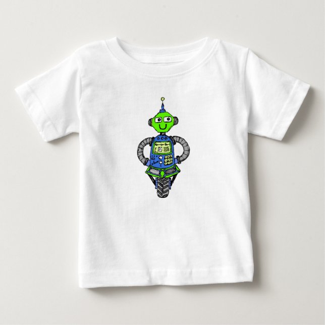 Camiseta Robô Arnie, azul e verde (Frente)