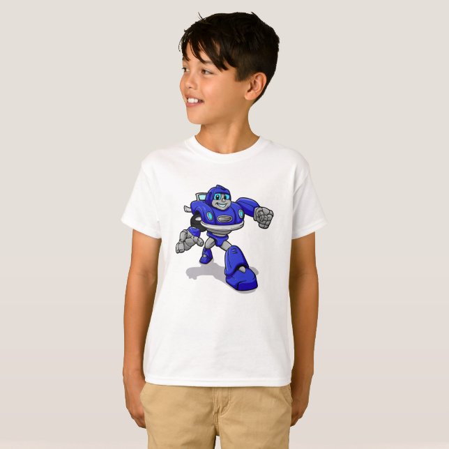 Camiseta Robô azul para crianças - Escolher cor de fundo (Frente Completa)