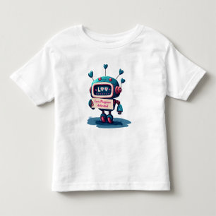 Camiseta Robô bonito com Namorados de corações azuis Texto,