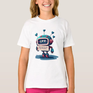 Camiseta Robô Bonito Me Abrindo Texto, Corações, Amizade, D