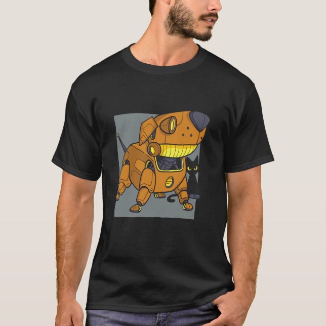 Camiseta robô cachorro gato steampunk (Frente)