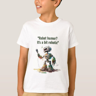 Camiseta "Robo-Comedy Club" com um robot comediante stand-u