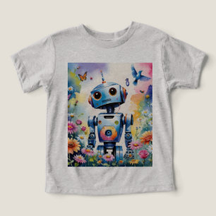 Camiseta Robô Curioso Com Borboletas E Flores De Aves